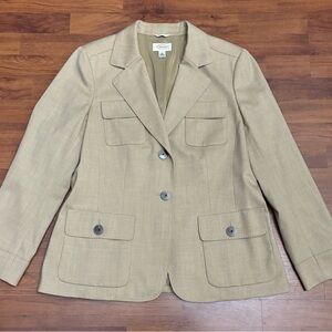 Talbots Wool Blazer Tan Business Casual Jacket Lined Stretch Classic Size 16